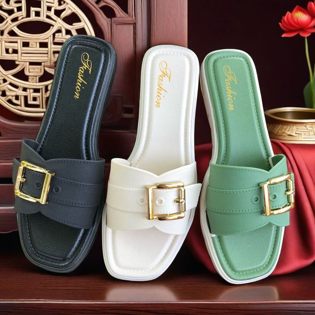 Square buckle slippers for women's outer wear in summer, versatile non-slip French high-end pregnant women's home beach shoes, bow sandals