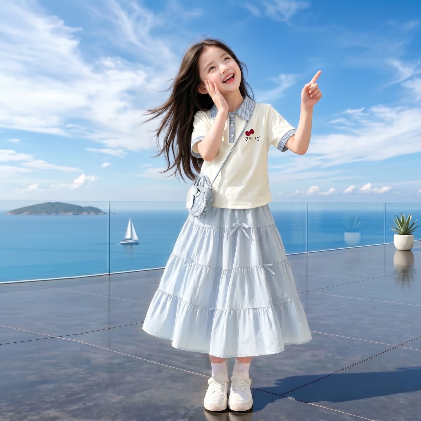 Girls' Summer New School Style Short Sleeve T-Shirt and Skirt Set, Fashionable and Sweet for Teen Students