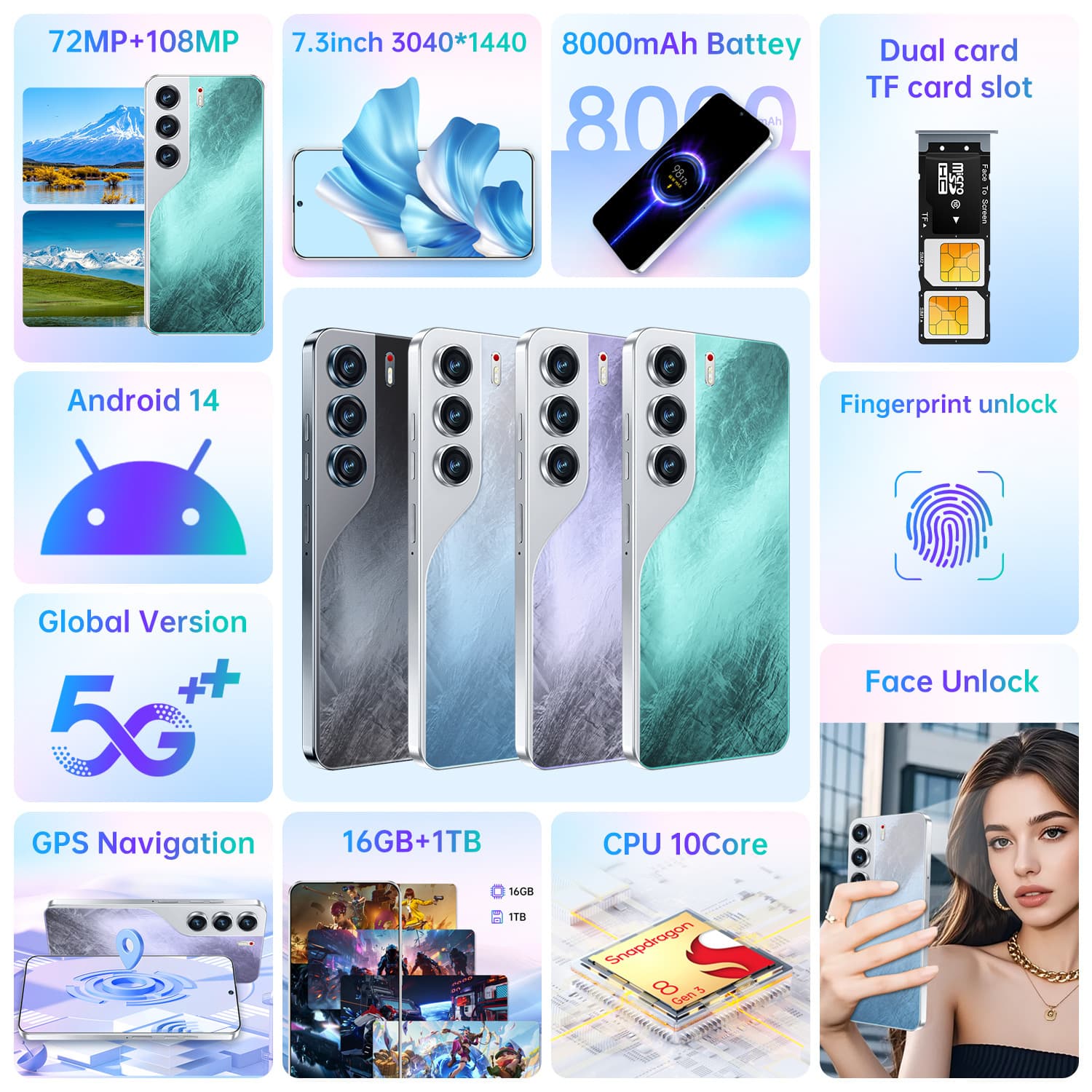 Camon40 Pro Cross-border Hot-selling 7.3-inch Export True 4G Android 15 Smartphone 4+64G Global Version