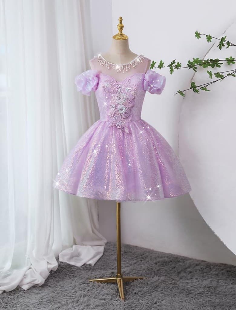 New Purple Sequin Evening Dress for Host Live Streaming Princess Dress Birthday High-End Host Catwalk Piano Performance Dress