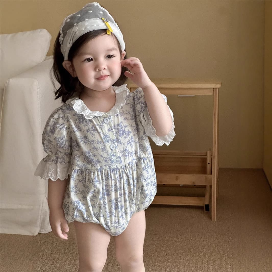 Baby's Lace Floral Bag Fart Clothes Summer Clothes Thin Korean Style Children's Clothing 2025 Baby's Summer Clothes Girls' Clothes