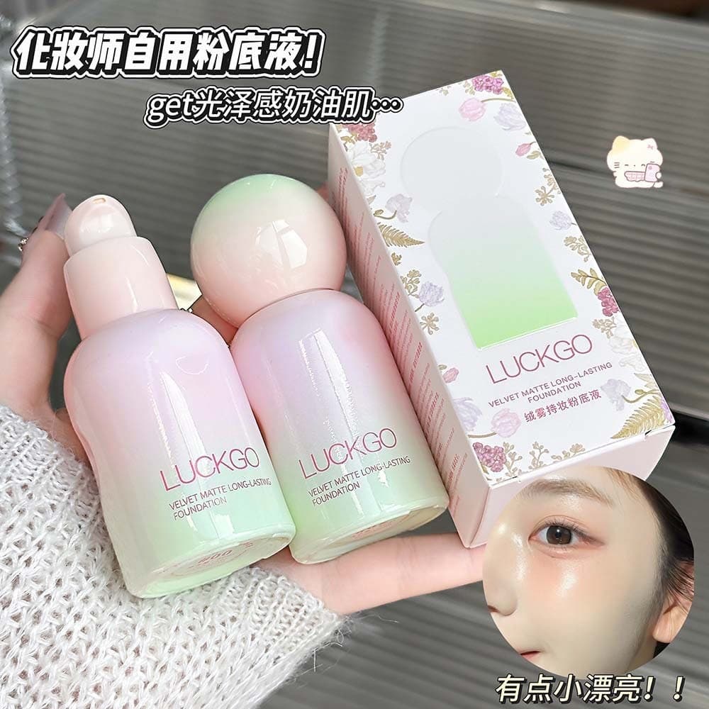 LUCKGO Velvet Mist Long-Wear Foundation, Natural Clear Coverage, Creamy Finish, Long-Lasting, Sweat-Resistant, Foundation for Students