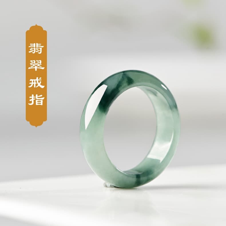 Natural Jadeite Ring Myanmar A-Grade Jade Ring for Men and Women with Floating Flowers, Ice-Waxy Jadeite Tail Ring