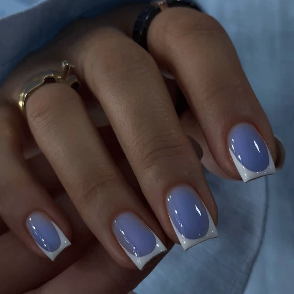 Taro Purple Gradient White Edge French Wear Nail Medium Rectangular Manicure Clear Simple Removable Fake Nail Finished Product