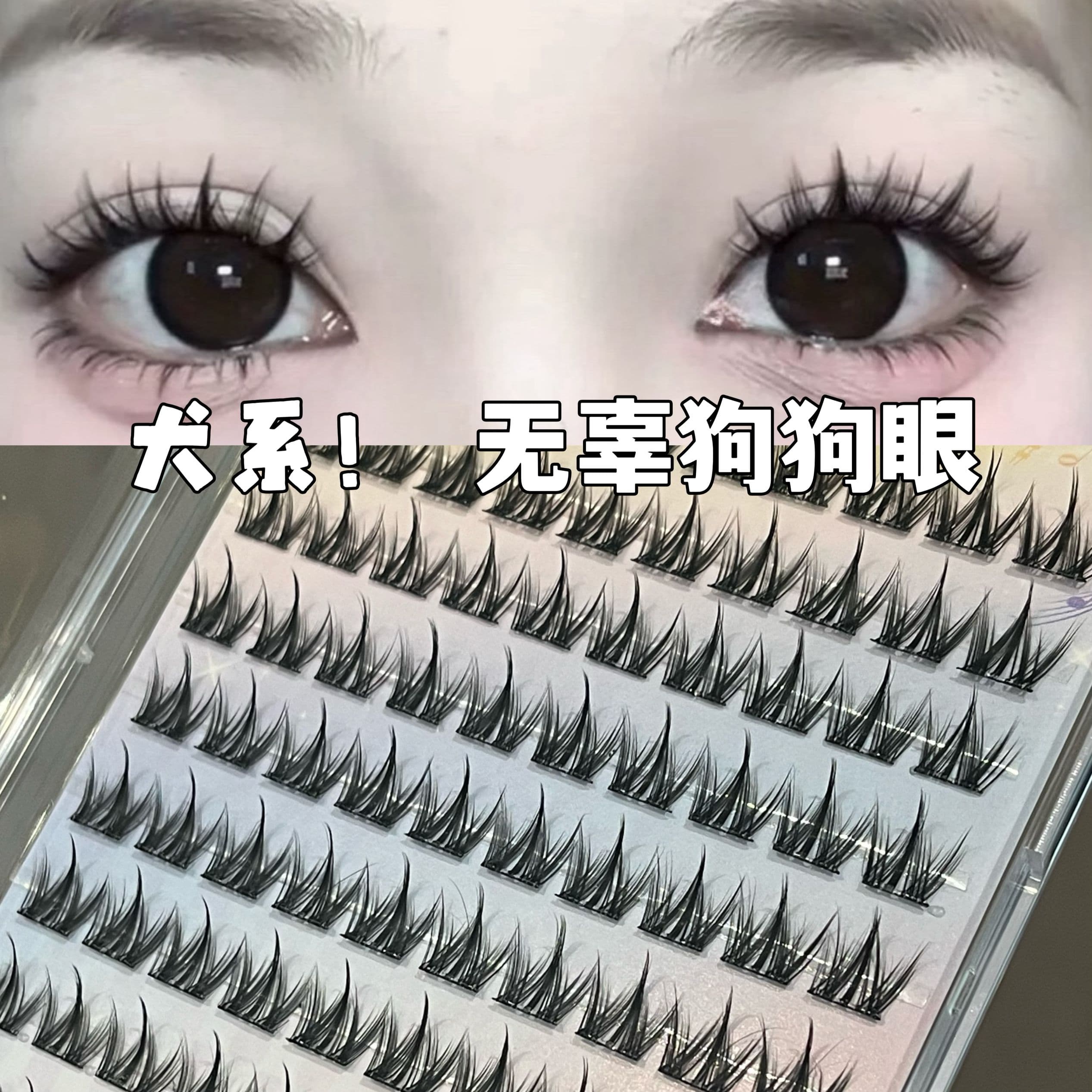 Glue-Free Cluster Dog-Style Eyelashes for Lazy People, Cartoon Eyelashes, False Eyelashes, Supernatural, Beginner-Friendly, Jelly Glue, Thick