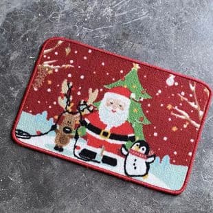 Cross-border Cartoon Christmas Non-slip Decorative Crystal Velvet Carpet Holiday Foot Mat Door Mat for Home Use