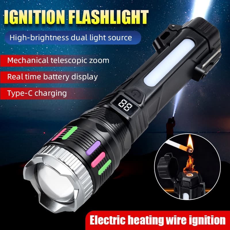 Cross-border new flashlight, strong light, long range, long battery life, outdoor portable rechargeable electric heating wire cigarette lighting flashlight work light