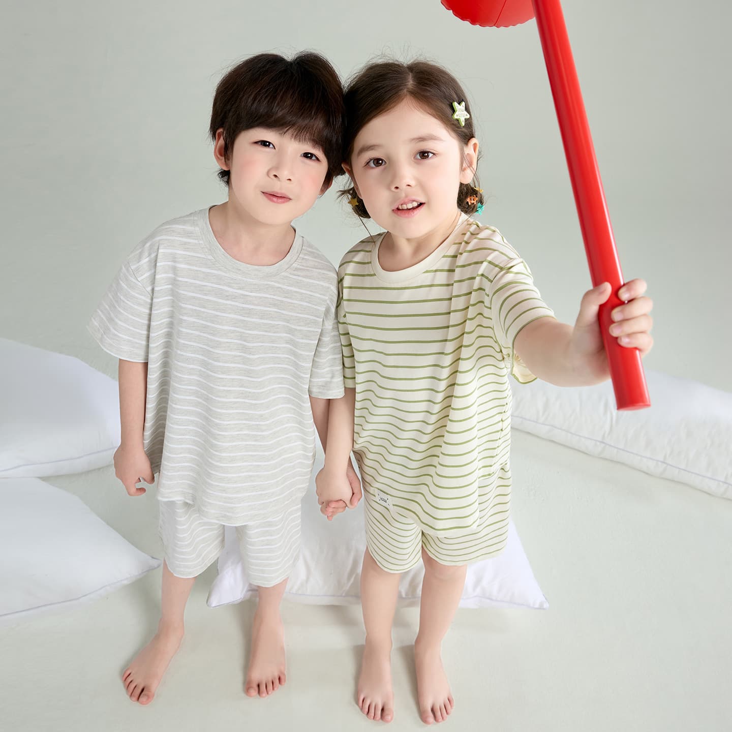Children's Pajamas for Boys and Girls, Summer Thin Style, Class A Pure Cotton, Simple Round Neck, Full Cotton Homewear Set