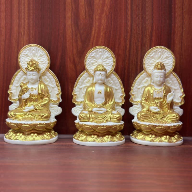 Ivory fruit gold-plated Western three saints Amitabha Mahasthamaprapta and Guanyin Bodhisattva ornaments living room Buddha statue crafts