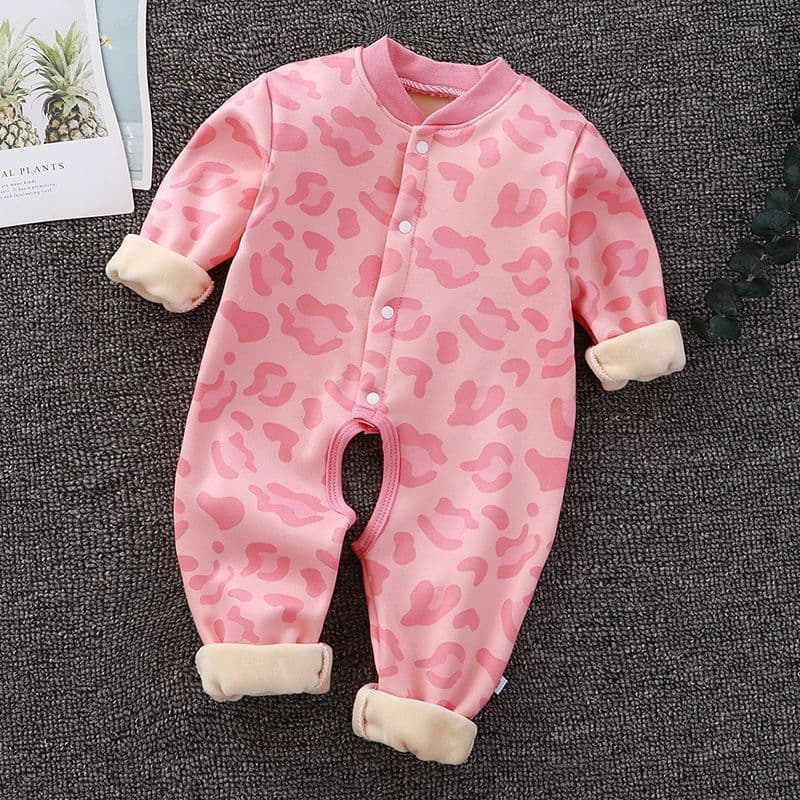 Baby Romper with Fleece Lining for Spring, Autumn, and Winter, Warm Crotch-Opening Design for Newborn Girls and Boys, 6 Months to 1 Year, Thick Sleepwear