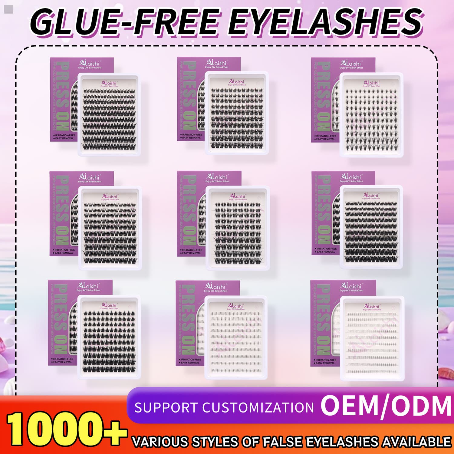 Cross-border glue-free false eyelashes, hot-selling in Europe and America for cross-border e-commerce distribution, bulk thick segmented false eyelashes