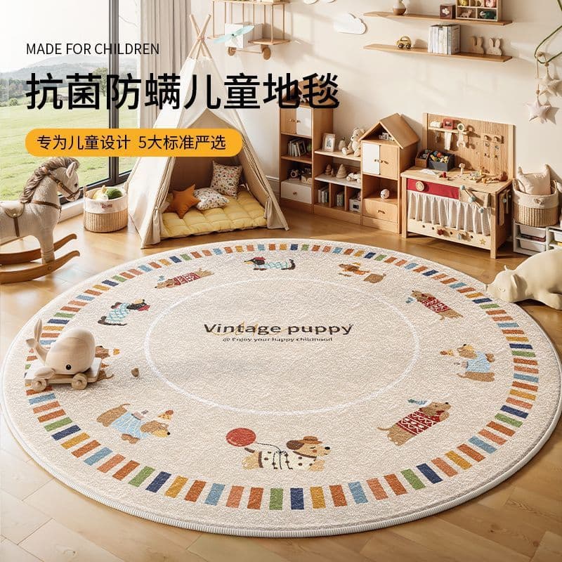 Cartoon Animal Carpet, Children's Room, Living Room, Round Crawling Mat, Water-Absorbent and Stain-Resistant, Reading Area, Desk, Cartoon Floor Mat