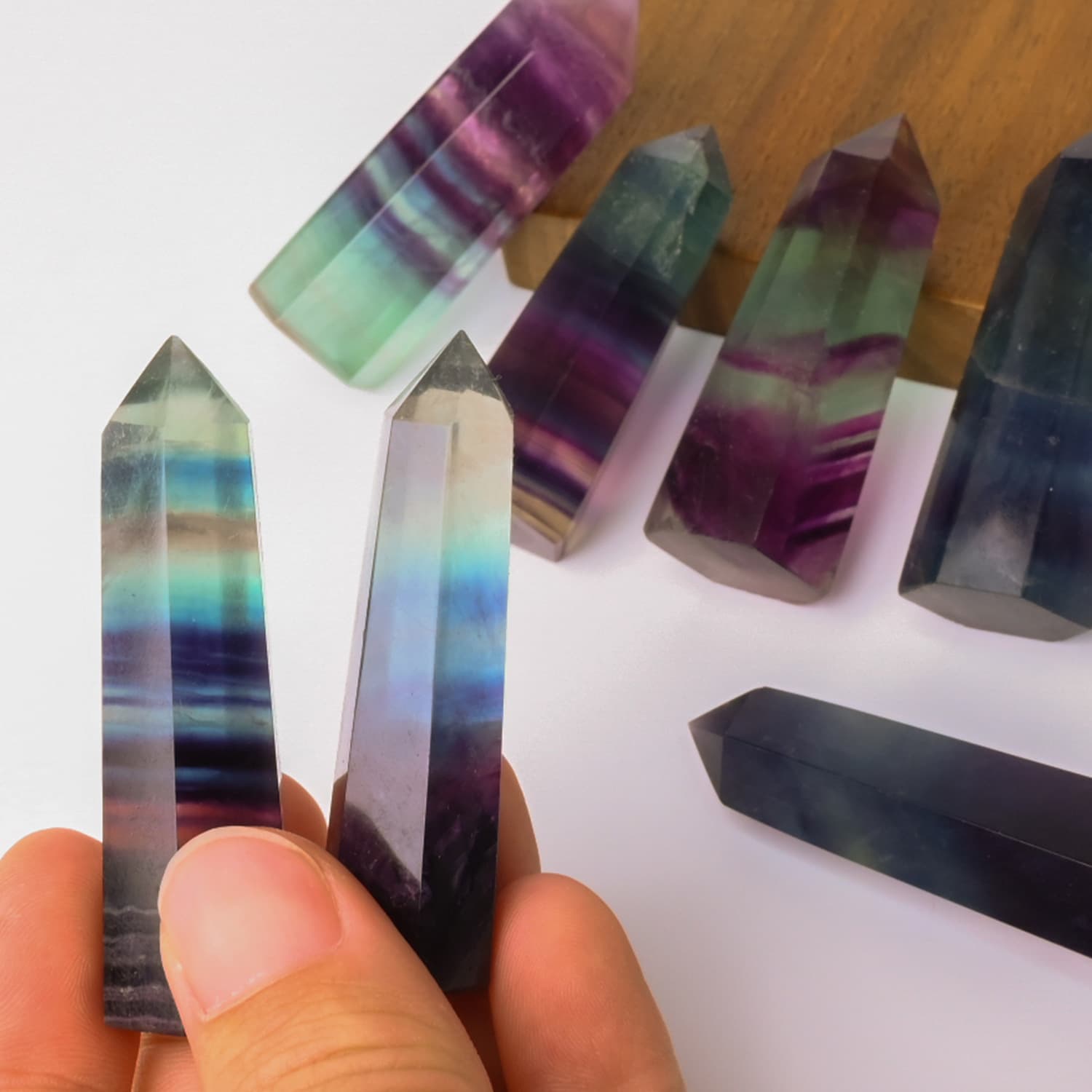 Crystal Columns Wholesale Home Decor Items Rainbow Fluorite Hexagonal Columns Blue Green Purple Fluorite Six-Sided Single-Pointed Columns Crystal