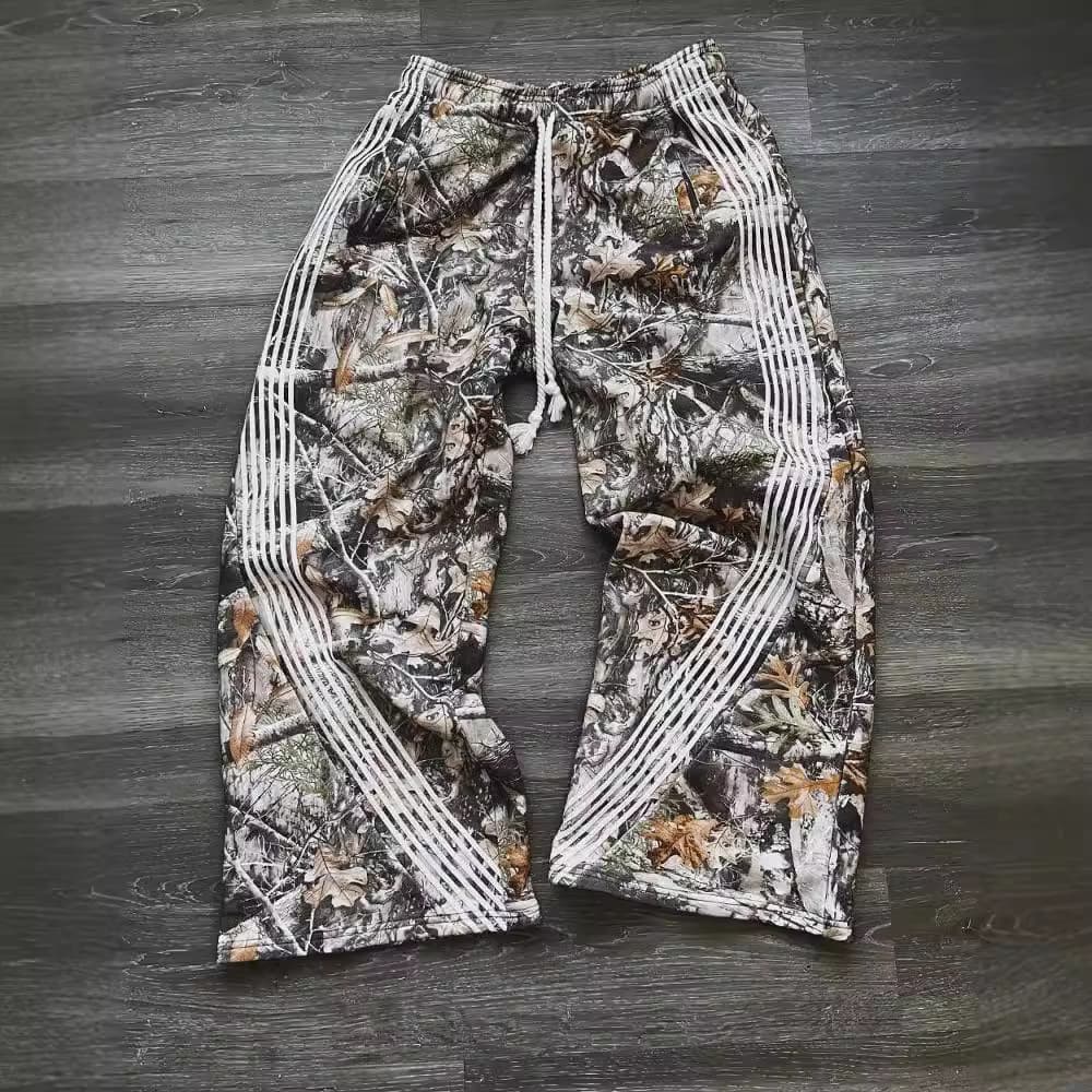 2024 New Style American Hip Hop Streetwear Bell Bottoms Camouflage Pants Elastic Waist Straight-Leg Pants For Men And Women