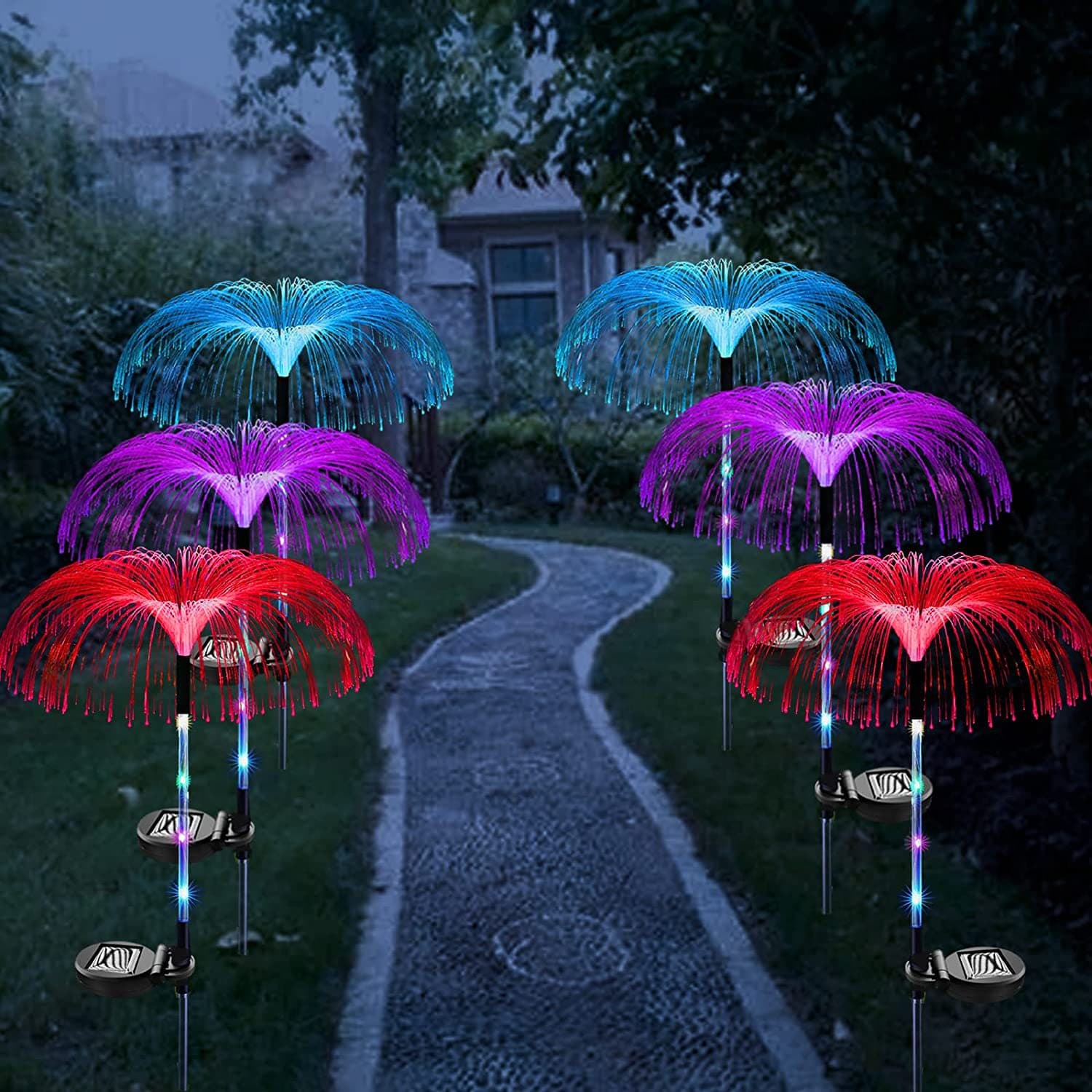Solar Jellyfish Light Fireworks Light Dandelion Fiber Optic Light Lawn Ground Insert Landscape Light Outdoor Decoration