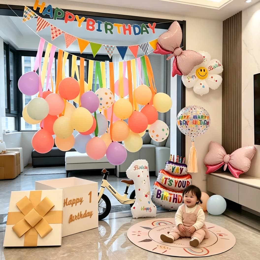 Boys and Girls Baby Children Birthday Decoration Scene Balloons Photo Background Wall Atmosphere Party