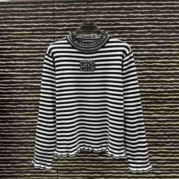 Factory Direct MM25 Autumn/Winter New Korean Casual Stripe Ruffle Knit Long Sleeve