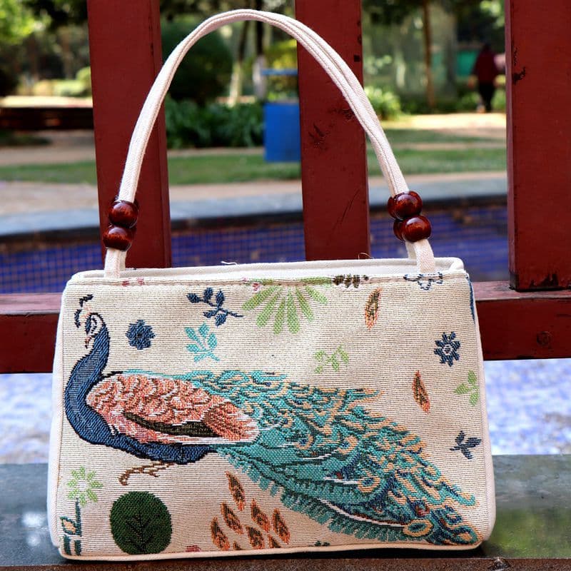 Yunnan ethnic style double-layer wooden bead bag elephant embroidered bag ethnic fabric bag wholesale