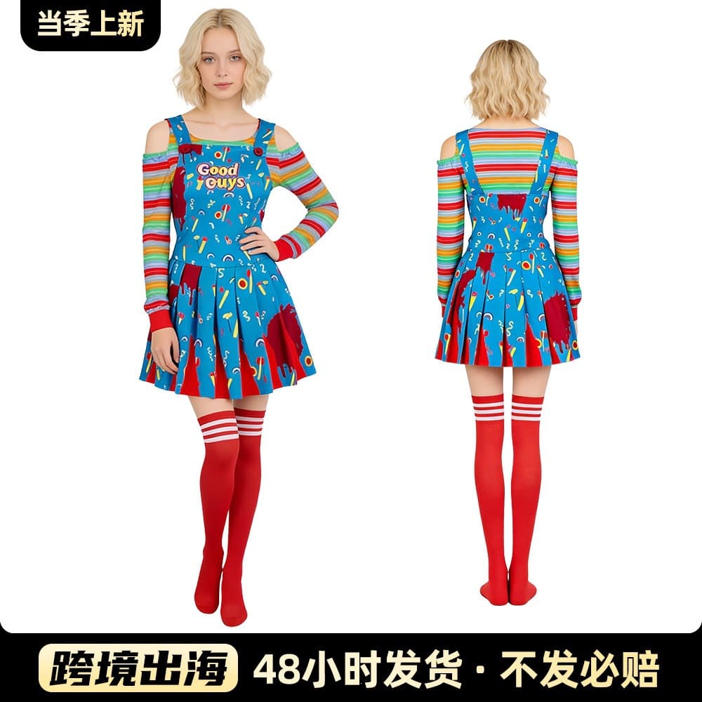 Cross-border New Ghost Baby Return to Soul 2 Chucky Cosplay Cos Dress Blue Ladies Halloween Costume in Stock