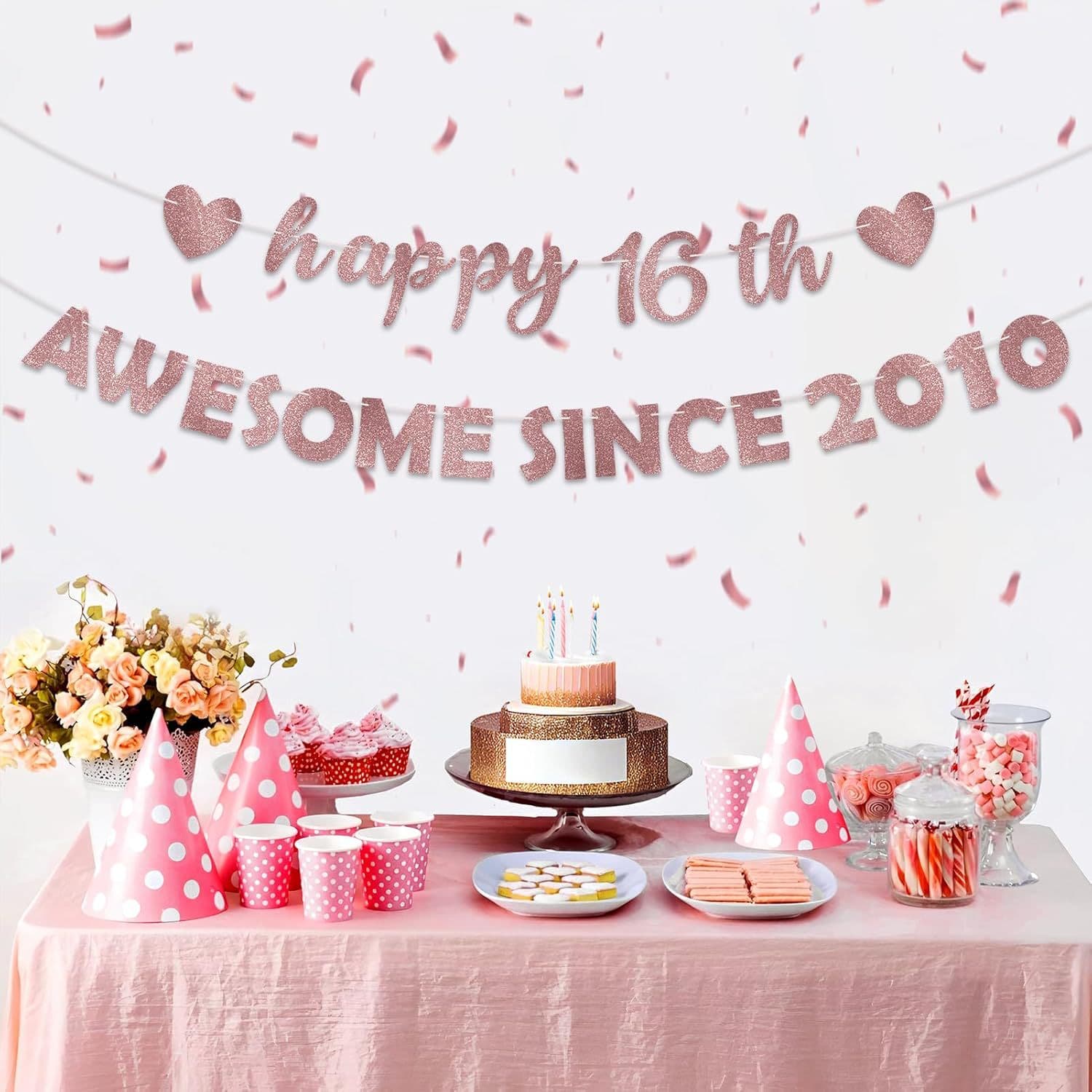 New Cross-Border Hot-Selling Girls' Rose Gold Banner 16th Birthday Party Backdrop Decoration Supplies