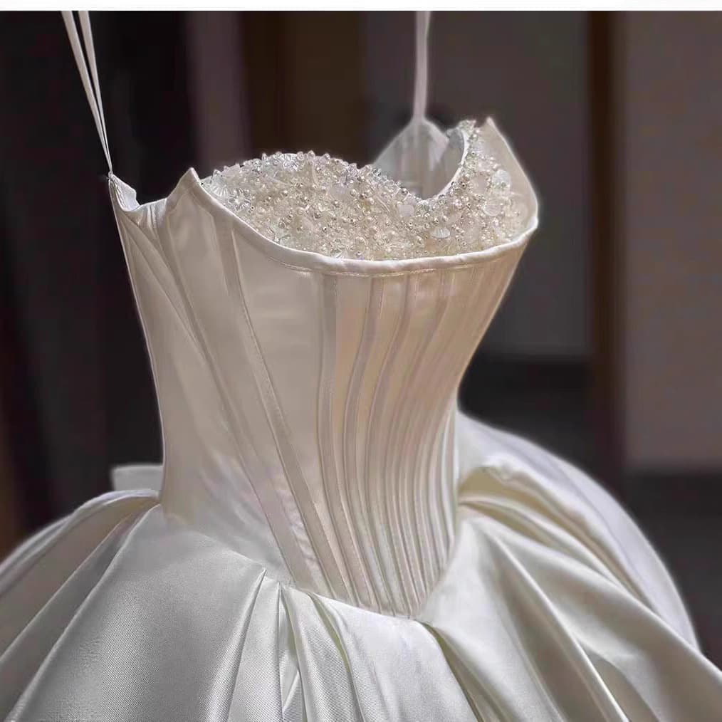Wedding Dress Satin Main Wedding Gown Bride 2025 New Forest-inspired Strapless French Court Style