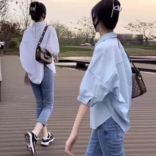 Summer Shirt Loose Fit Top, Unique Design Short Sleeve Blouse for Petite Women, 2026 Style