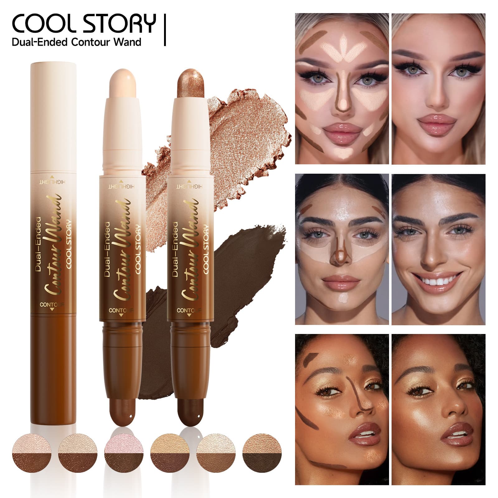 Double-ended contouring stick, concealer, three-dimensional contouring, face brightening and highlighting stick, V-face makeup fixing stick, shadow nose shadow, cross-border makeup