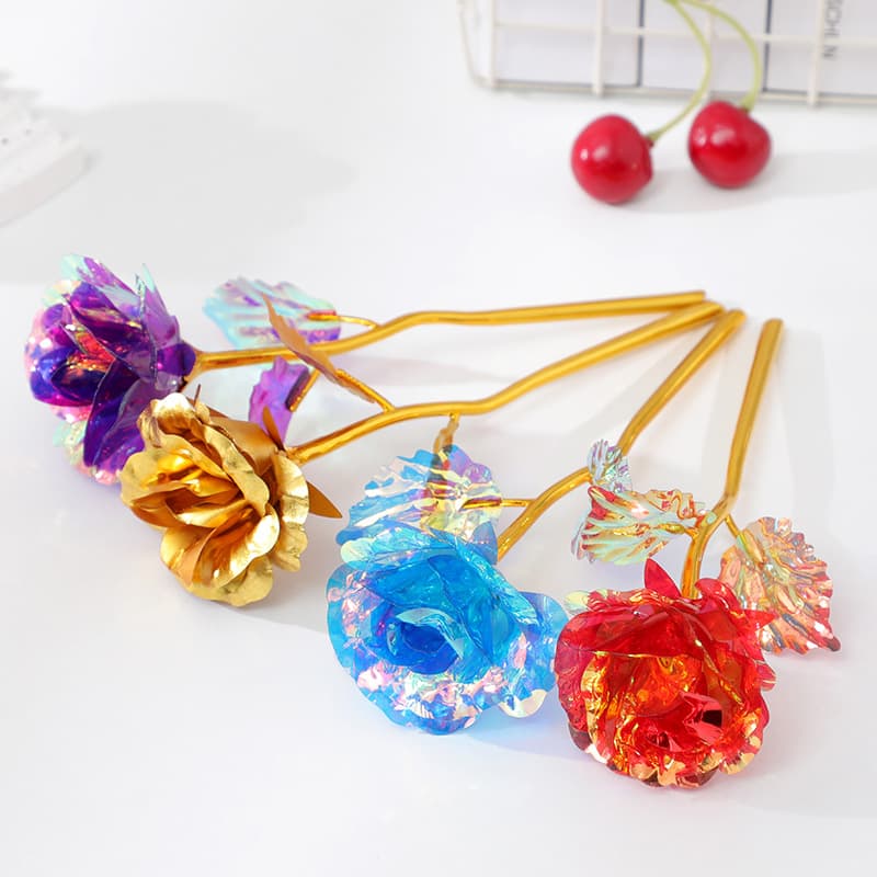 Cross-border Colorful Gold Foil Flower Preserved Flower Artificial Rose Flower Holiday Gift for Girls Best Friend Bridesmaid Souvenir