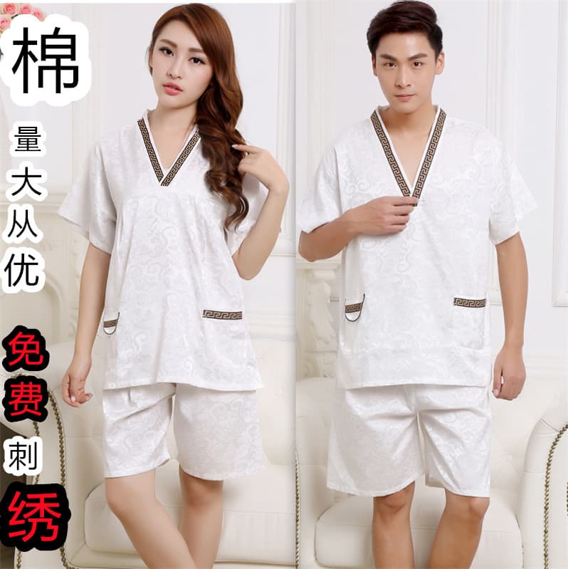Unisex Cotton Sweatshirt Sauna Bathrobe White Mandarin Collar Premium VIP Robe Silk Cotton Massage Foot Therapy