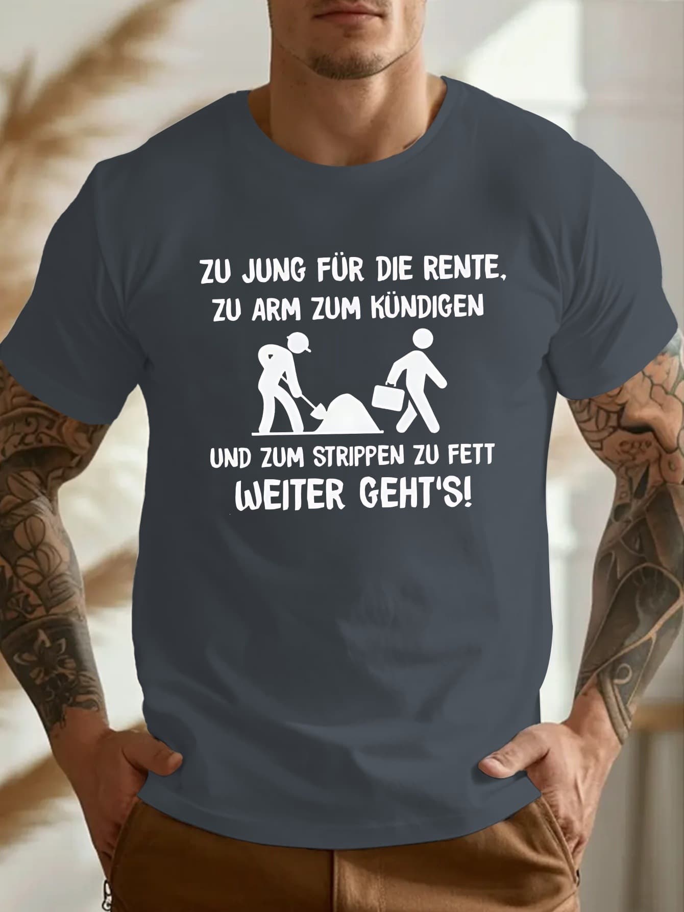 [Ouma Cotton T] Plus Size Men's T-Shirt Funny German Slogan Print Trendy Comfortable Round Neck Short Sleeve T-Shirt