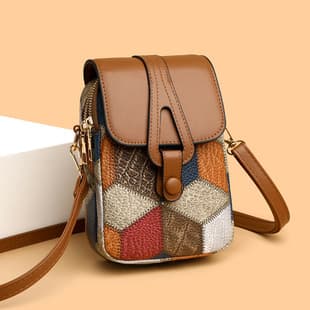 Phone Bag Crossbody for Women Multi-Compartment Zipper Shoulder Bag Versatile Fashion Vertical Soft Leather Casual Phone Pouch