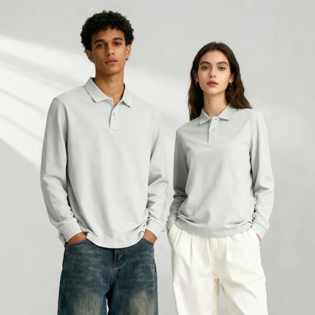 100% Cotton Polo Shirt Men's Long Sleeve T-Shirt 2026 Spring Autumn New Business Casual Solid Color Turn-Down Collar Top