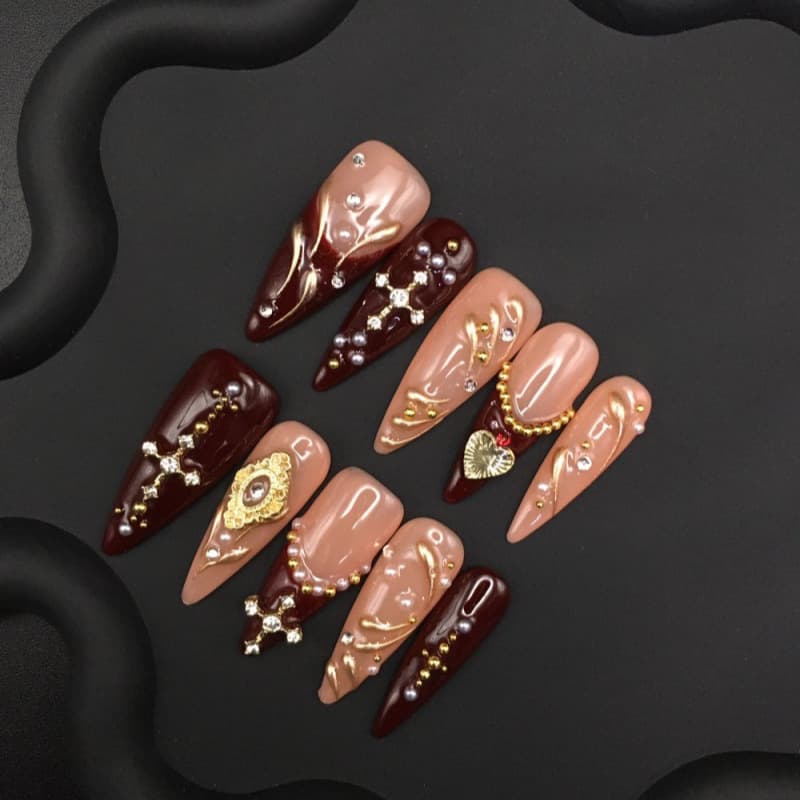 Press on Nails French Cross-Border Trade Sweet Cool European and American Heavy Luxury Palace Style Handmade Wearable Nails