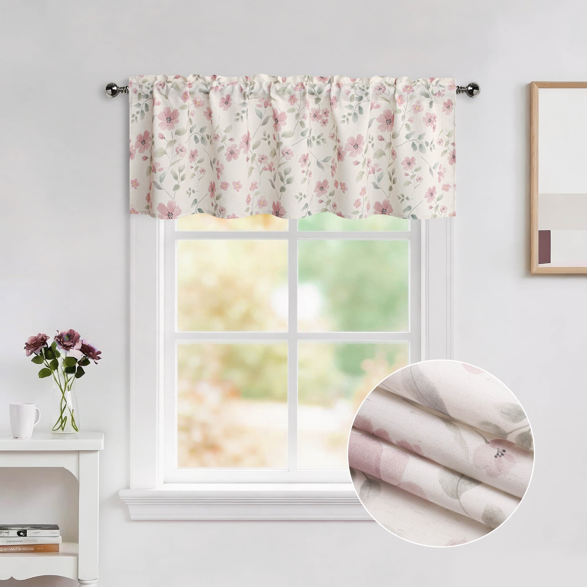 Cross-border direct supply of digital printing imitation cotton and linen blended light filter curtains, curtains, valances, curtain heads for restaurants and kitchens