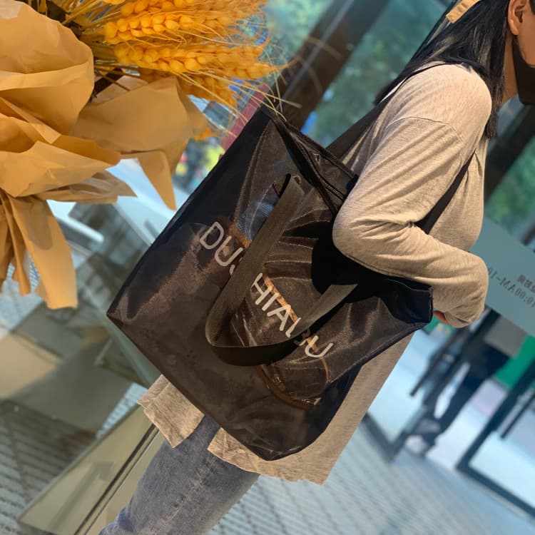 New Korean Style IS Mesh Transparent Eco-Friendly Shopping Bag Women's Bag Gym Bag Beach Bag Trendy Mom Bag Handbag