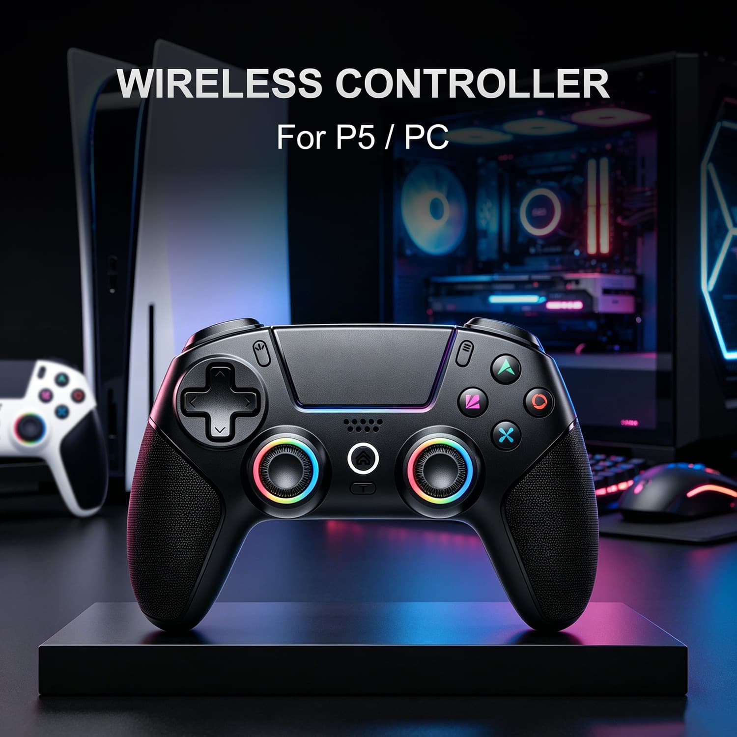PS5 Wireless Bluetooth Game Controller Six-Axis Motion Sensing Hall Joystick Vibration RGB Light Universal for PUBG Racing