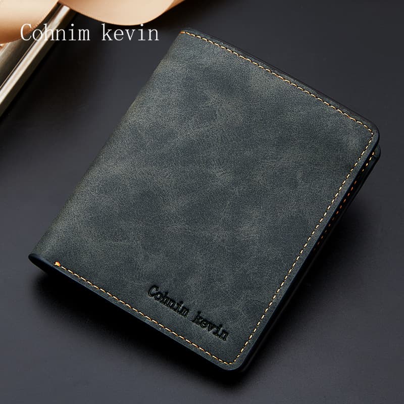 Men's Bifold Wallet Casual Retro Gray Trendy Simple Versatile Coin Pocket Compact Vertical Wallet