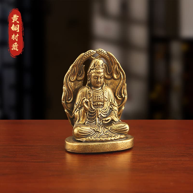 New Brass Guanyin Bodhisattva Statue, Meditating Guanyin Snake Platform Lotus Ornament, Retro Copper Buddha Craft Gift