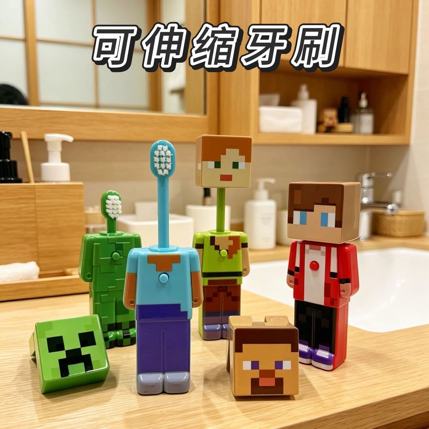 New Minecraft Kids Creative Toothbrush Soft Bristles Transformable Ultra-Soft Children's Toothbrush for Ages 3-6, Kid-Pleasing Gadget