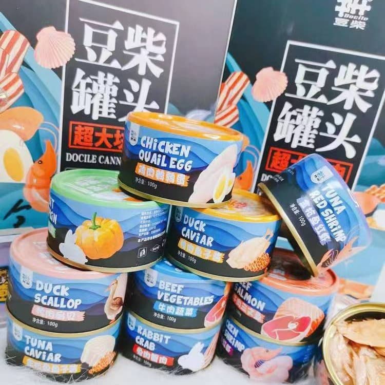 Dòu Chái Canned Food - 1 box of 10 flavors, 100g per can, suitable for cats and dogs, free shipping for orders over 58 yuan.