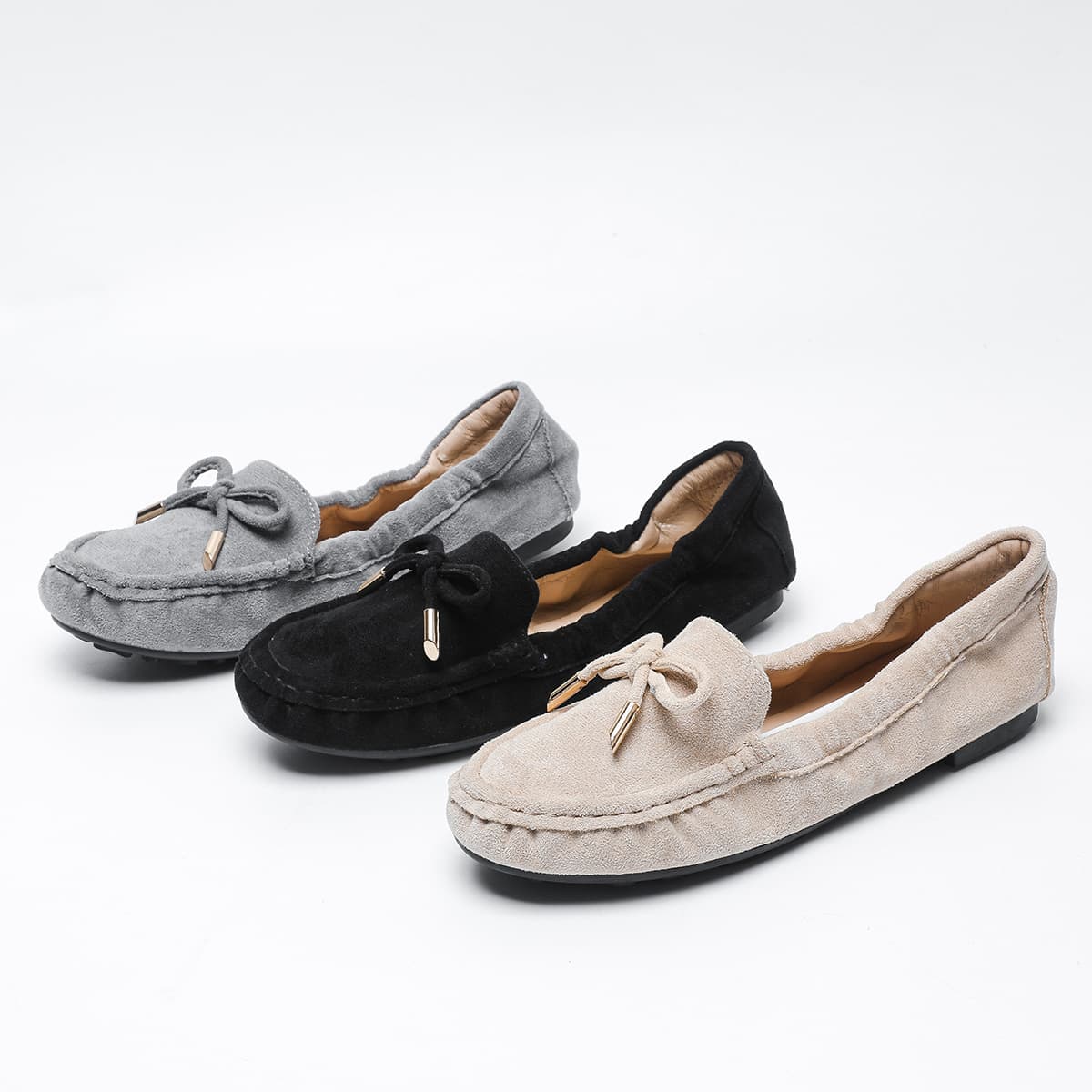 Ultra Soft Bottom Spring Flat Shoes Women's Flats Bean Shoes Low Cut Slip-On Comfortable Round Toe Casual Footwear