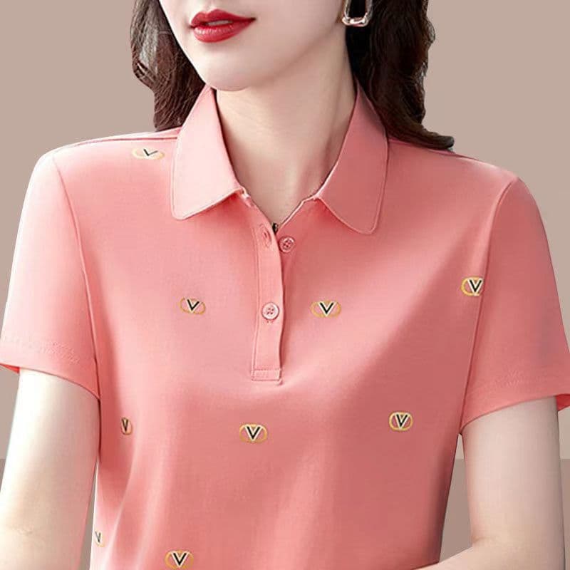 Casual Polo Shirt Short Sleeve Turn-down Collar Loose Women's T-shirt Summer Slimming Mom Clothes Comfortable Breathable