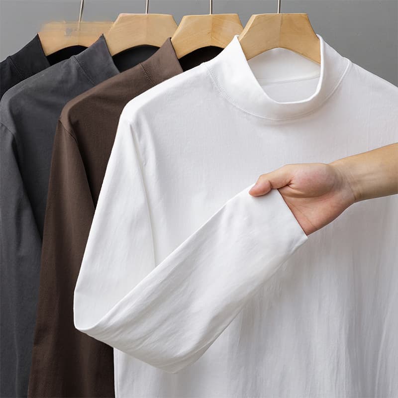 Deer Velvet Inner Half Turtleneck T-Shirt for Men, New Winter Style, Long-Sleeve Thermal Base Layer, Pairs with Suit for a Stable and Elegant Overcoat Look