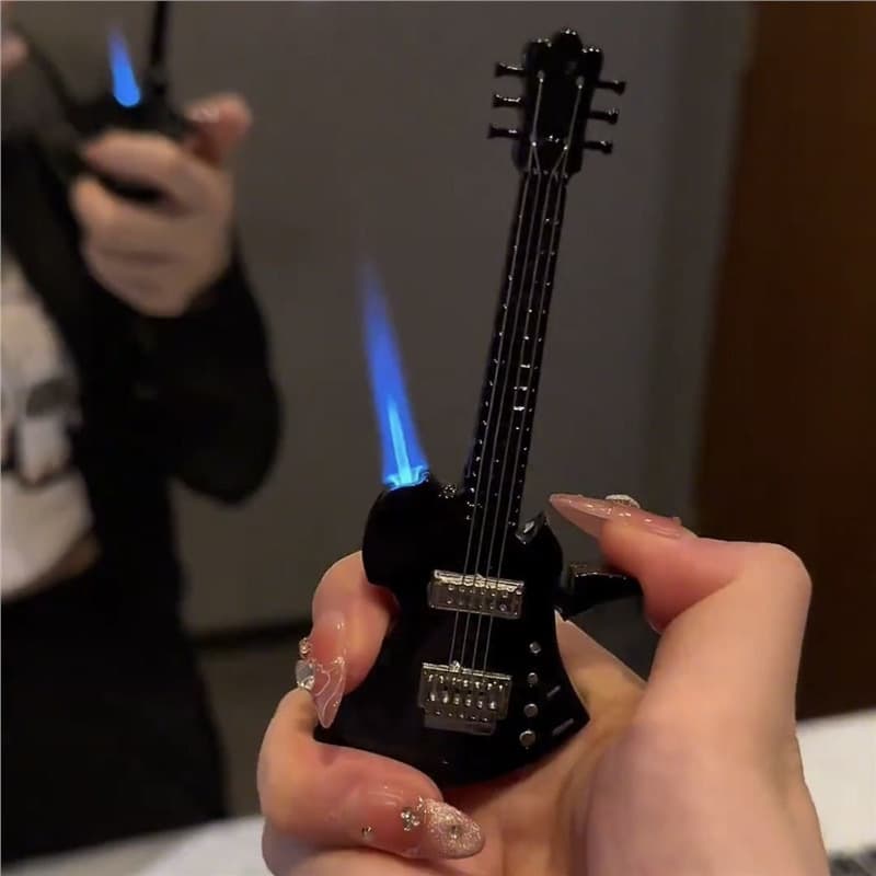 Cross-Border Factory Direct Creative High-Appearance Guitar-Shaped Jet Lighter Inflatable Bass Windproof Lighter