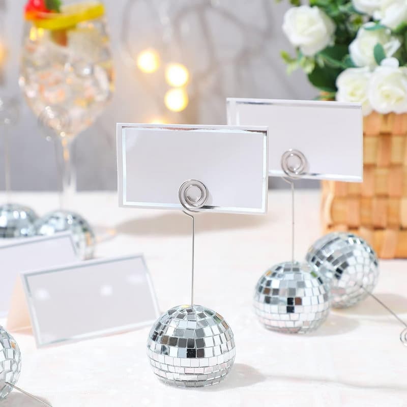 Cross-border Bestseller Desktop Name Card Stand, Disco Mosaic Flat Earth PET Silver Mirror Reflective Laser Ball