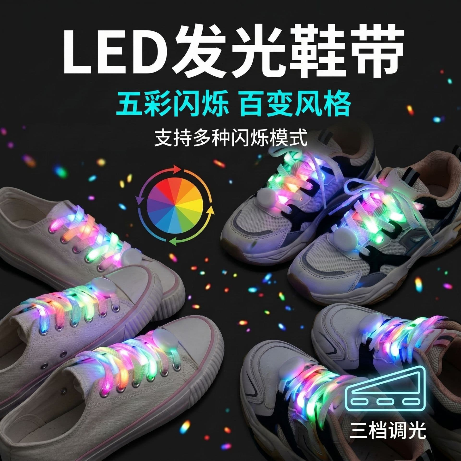LED Light-Up Shoelaces for Outdoor Sports, Night Running, Cycling, Colorful Flashing Nylon Shoelaces for Night Parties