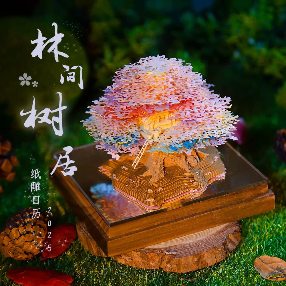 Creative 3D Puzzle Calendar 2025 Year Panoramic Treehouse Design Hand Tear Postcards Special Paper Material Business Gift