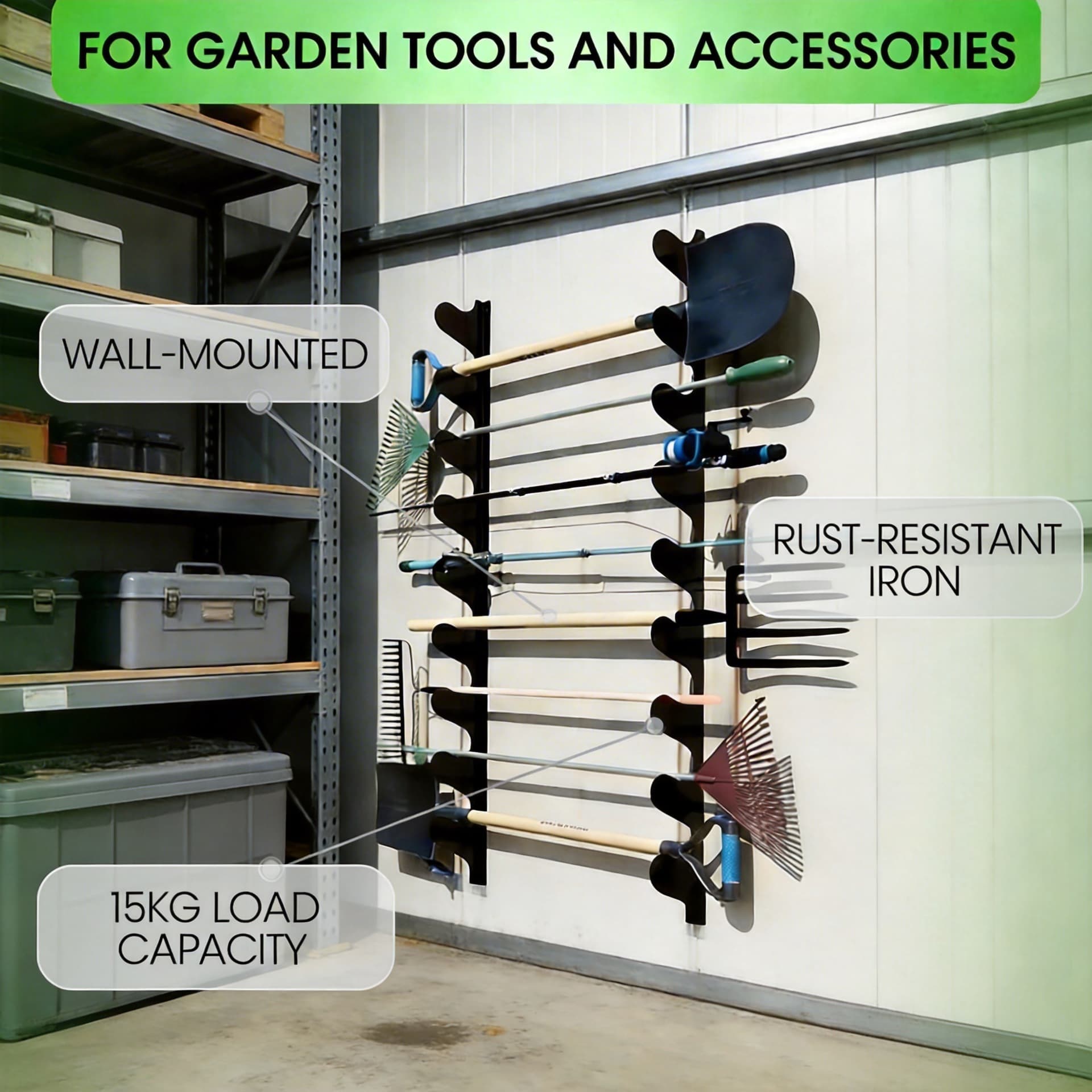 Wall-Mounted Tool Organizer Storage Rack Garage Shelf for Shed Bracket Hooks
