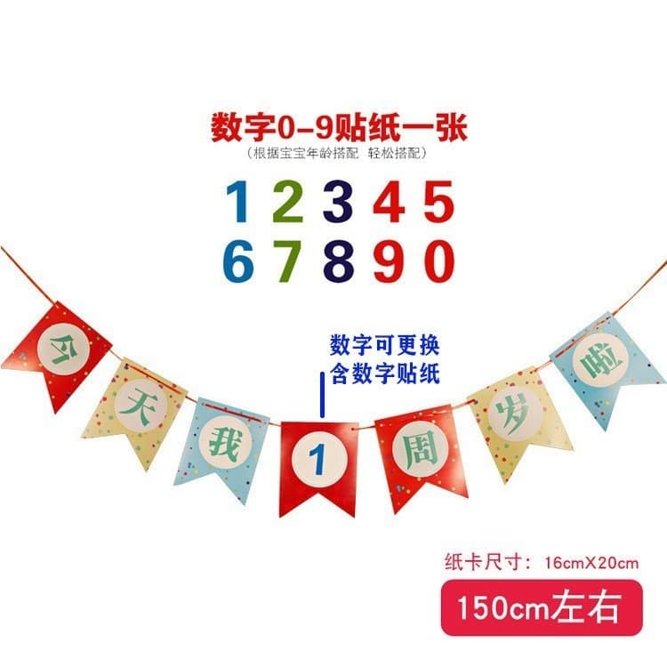 Birthday Flag with Gold Stamping, Fish Tail Happy Flag, Decorative Banner, Birthday Party Decoration Supplies, Five-Pointed Star