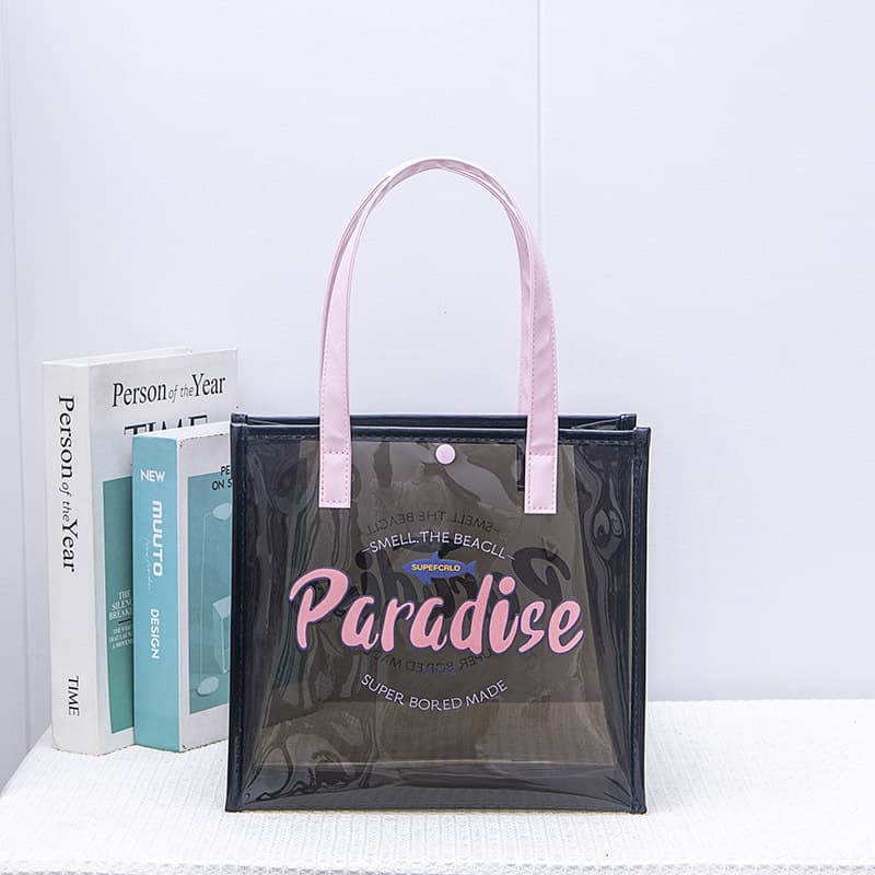 In Stock Cool Black Cute Kitty Transparent Waterproof Handbag Women's Shoulder Jelly Bag Cosmetic Bag Mommy